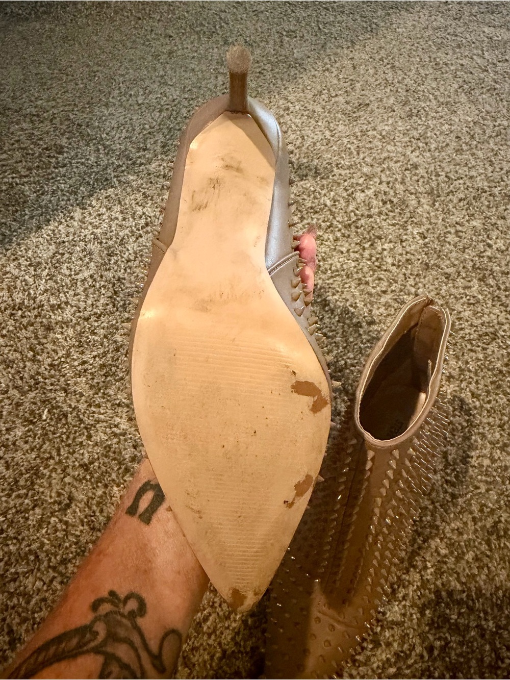 Steve Madden Tan Spike-Embellished Pointed Toe Ankle Boots - Picture 3 of 4